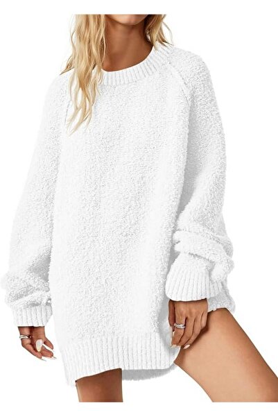 Saodimallsu women's sweater, white, size S, comfortable Fleece , long sleeves
