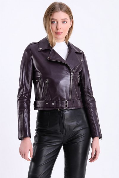 Leather Club Mor Biker Deri Ceket