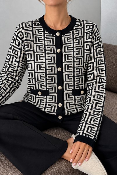 MAG STORES Women's Soft Yarn Detailed Jacket with Soft Button Detail