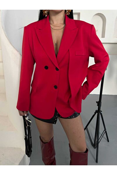 MYGİYİMİSTANBUL Jachetă blazer oversize pentru femei VALENCIA, cu două rândur...