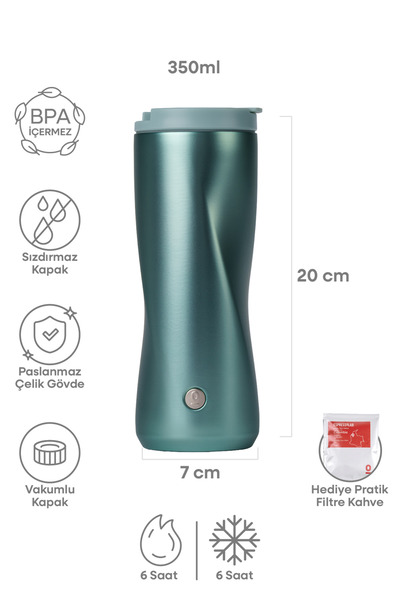 Espressolab Paslanmaz Çelik Turkuaz Termos 350 ml Vakumlu Kapaklı No:137