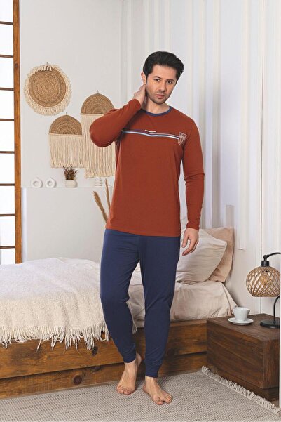 Intisimo Pijamale bărbați, Bluză + Pantaloni lungi, Roșu cărămiziu - XL