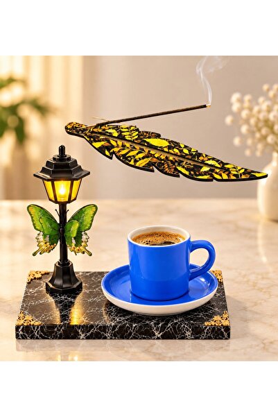 MEGA KANYON Blue Coffee Cup and Wooden Incense Burner Gift Set with Led Stree...