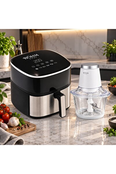 BÖHM Pachet Friteuză cu aer cald Airfryer Bohm Home BDY-AF533R, 1400W 6L + To...