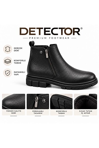 DETECTOR Erkek Hakiki Deri Çift Fermuarlı Kışlık Kalın Taban Bot HS500