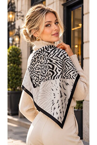 MARBERRY Flr27-36 Black Patterned Women's Scarf 65X65 cm