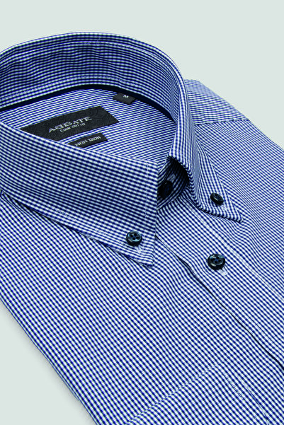 Abbate Matteo Non Iron Poplin %100 Pamuk Comfort Fit Lacivert Düğmeli Yaka Er...