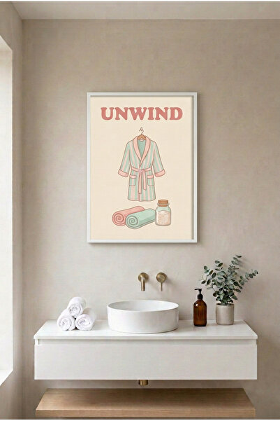 huhuli Unwind Bathrobe and Towel White Wood Framed Mdf Painting - Vintage Bat...