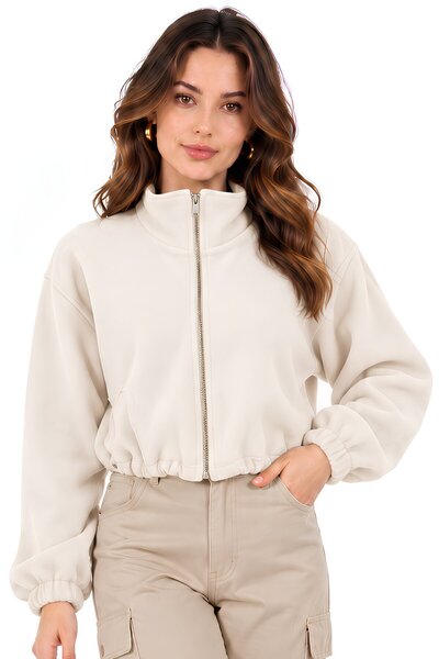 MOVİMENT Women's Brown Suede Stand Collar Jacket with Zipper and Hem Stopper ...