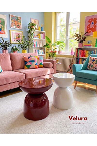 Velura Home & Living Leonardo Yan Sehpa & Yan Sehpa Seti - Bordo ve Beyaz