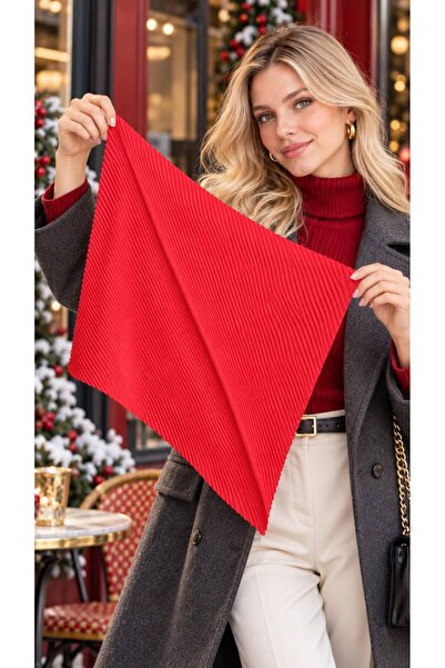 MARBERRY Flr27-10 Red Pleated Women's Scarf 50X50 cm