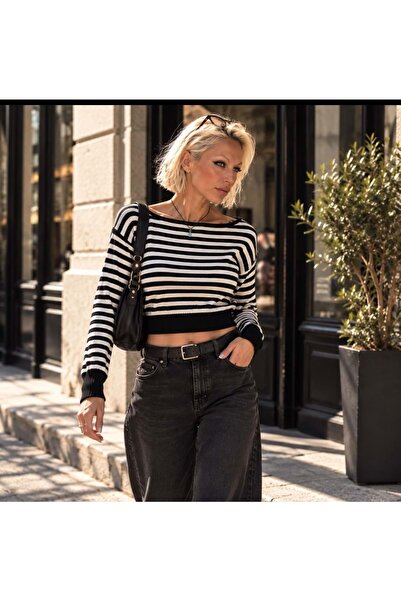 ibeeka Paris Striped Boat Neck Knitwear / Black - Ecru