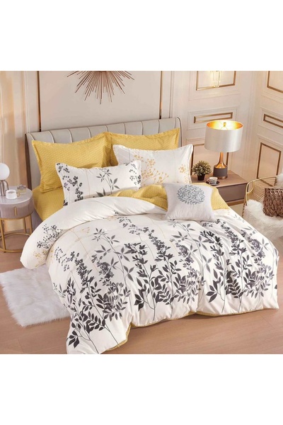 JOJO HOME Lenjerie de pat din finet cu elastic, 6 piese, pat 2 persoane, alb ...