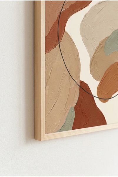 huhuli 3-Piece Abstract Earth Tones Wooden Framed Mdf Painting Set - Living Room Wall Decor Huhu3315 - Triple Painting Set Natural Wood Frame