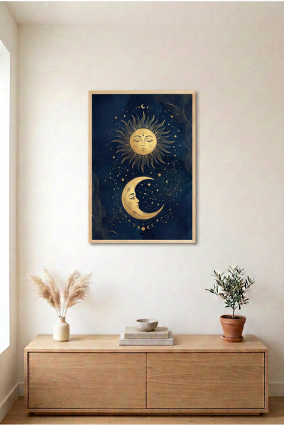 huhuli Sun and Moon Wooden Framed Mdf Painting - Moon and Sky Living Room Dec...