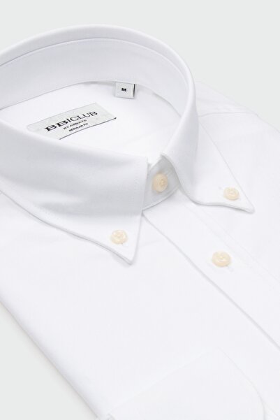 Abbate Bb Club Mike Oxford %100 Cotton Regular Fit White Button-Down Collar M...