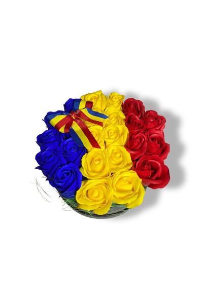 OEM Aranjament floral rotund tricolor cu 23 de trandafiri din săpun