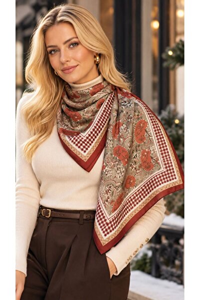 MARBERRY Flr27-50 Red Patterned Women's Scarf 70X70 cm