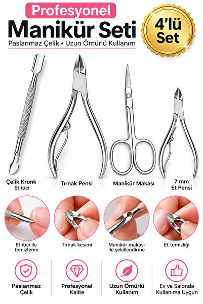 Anil Professional Cosmetics Professional Manicure Set 4-Piece Stainless Steel...