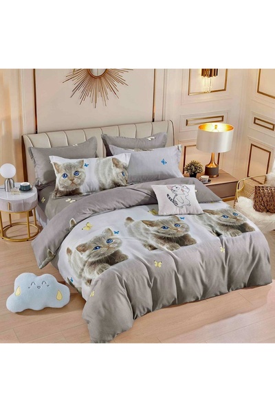 JOJO HOME Lenjerie de pat cu elastic, tesatura tip finet, pat 2 persoane, 6 p...