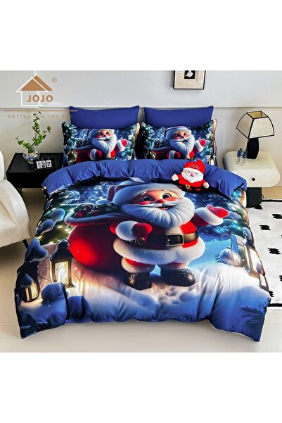 JOJO HOME 🎄 Lenjerie de Pat 6 Piese Craciun Albastra | Mos Craciun cu Sacul ...