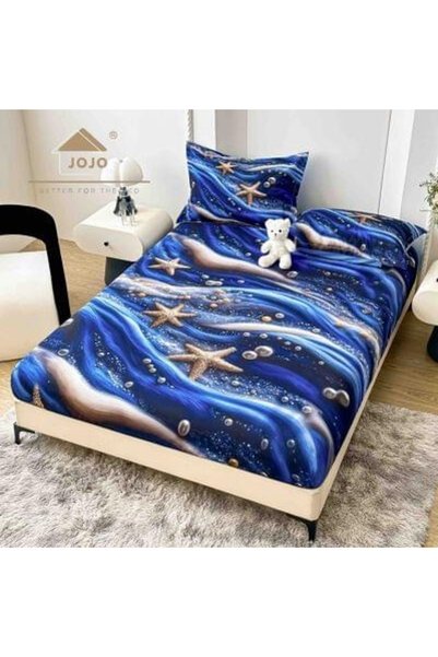 JOJO HOME Husa de pat Finet 5D albastra cu stele de mare + 2 fete de perna |