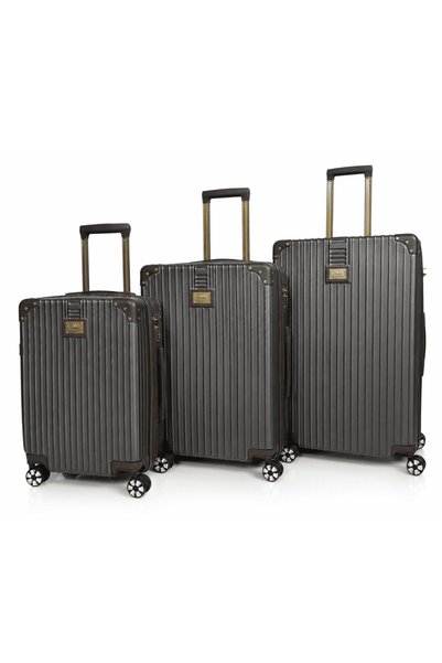 MORANO 3Pcs Abs Hardshell Luggage Set Shockproof and Shatterproof 20/24/28 Inch Brown with Brown Stripes Travel Suitcase Set