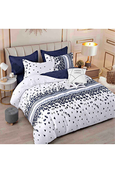 JOJO HOME Lenjerie de pat finet FNJ-405, 2 persoane, alb / bleumarin, 6 piese