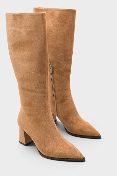 Capone Outfitters Lyda Pointed Toe Thick Heeled Half Zipper Stylish Women's B...