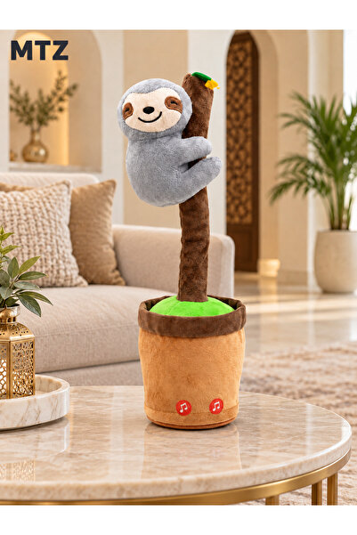 mtz Sloth Plush Toy with Tree and Pot Base, Grey Stuffed Animal with Smiling ...