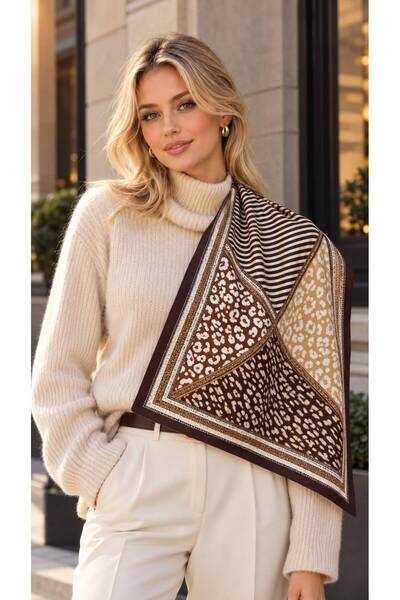 MARBERRY Flr27-32 Beige Patterned Women's Scarf 65X65 cm