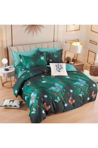 JOJO HOME Lenjerie de pat cu elastic, tesatura tip finet, pat 2 persoane, 6 p...