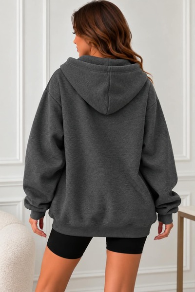 Pupa Women's Oversize Hooded Zippered Pocket Casual Sweatshirt Cardigan
