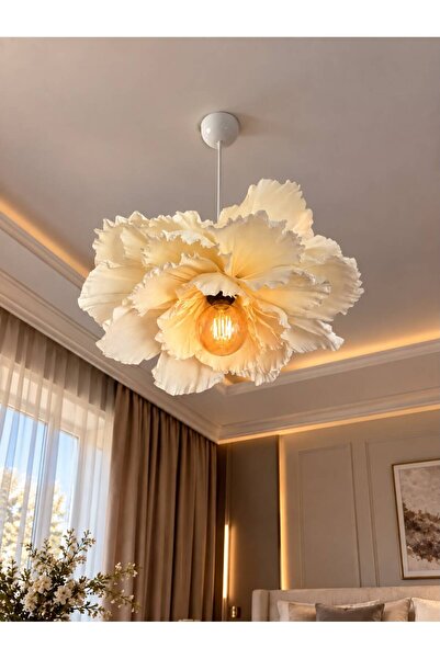 KRKSTORE Antik Beyaz Italyan Krapon Kağıdı El Yapımı Bohem Çiçek Avize,( 50 C...