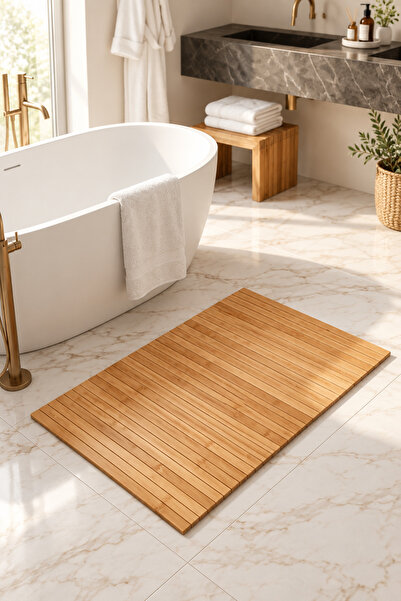 ACELEYOLLA Bambu Banyo Paspası 40 × 60 cm – Kaydırmaz Tabanlı Dikdörtgen Paspas