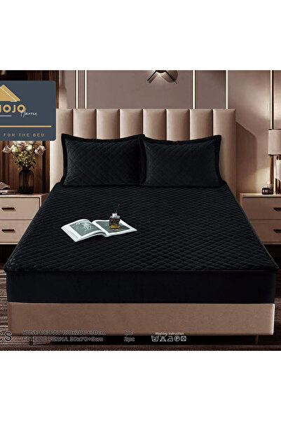 JOJO HOME Husa de pat matlasata si 2 fete de perne din catifea, cu elastic, m...