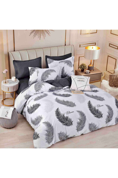 JOJO HOME Lenjerie de pat finet FNJ-402, 2 persoane, alb / negru, 6 piese