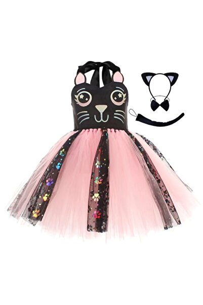 Funny Party Team Costum Pisicuta pentru Fete – Rochie Roz-Neagra cu Tulle, Ur...