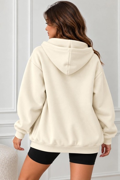 Pupa Cardigan casual cu glugă și buzunare cu fermoar, supradimensionat, pentru femei