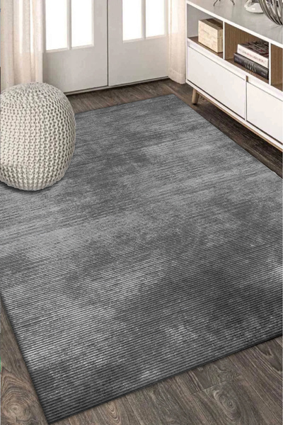 MUA HOME DECOR 5002- Çizgili Gri Lastikli Süngersiz Halı Örtüsü