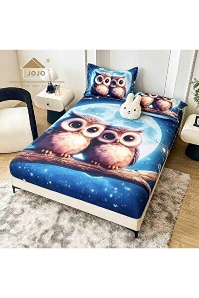 JOJO HOME Husa de pat Finet 5D albastra cu bufnite + 2 fete de perna |