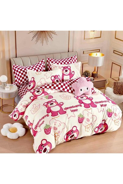 JOJO HOME Lenjerie de pat din finet cu elastic, 6 piese, pat 2 persoane, crem...