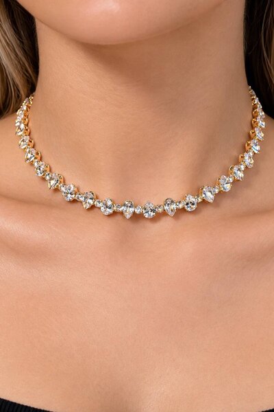 TAKIŞTIR Altın Renk Taşlı Choker Kolye