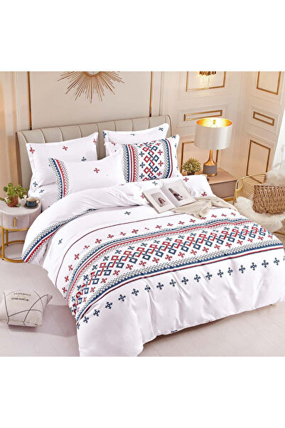 JOJO HOME Lenjerie de pat cu elastic, tesatura tip finet, pat 2 persoane, alb...