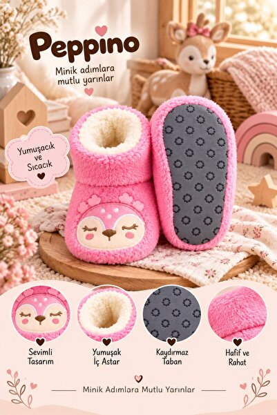 Peppino Bebek & Çocuk Kaydırmaz Tabanlı Ev Botu / Panduf / Kışlık Peluş Bot /...