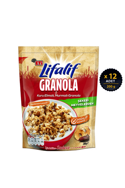 Eti Lifalif Kuru Elmalı, Hurmalı Granola 200 g x 12 Adet