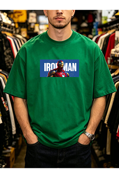 Arabest Men's 100% Cotton T-Shirt Green Iron Man Print