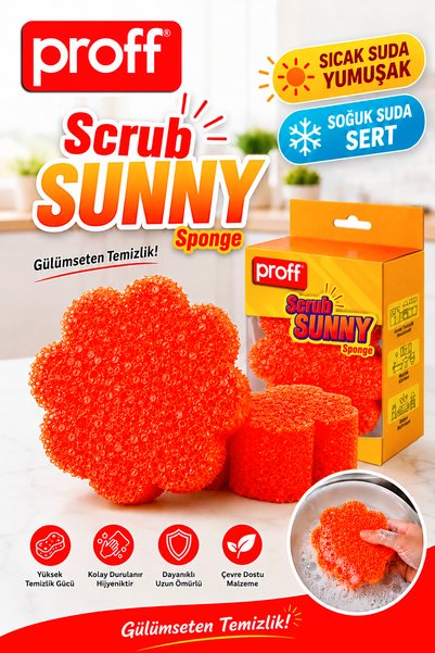 Proff Scrub Sunny Leke Sökücü Sihirli Sünger Bulaşık Süngeri - Çizmez Güçlü T...