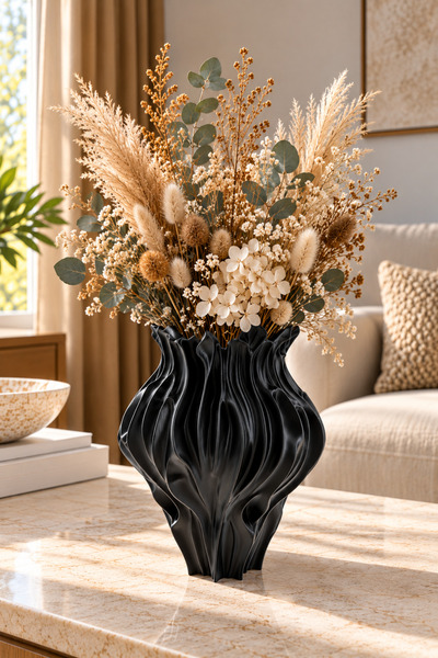 Generic Brand Vază Decorativă Neagră cu Design Sculptural și Forme Organice –...