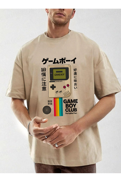 SUNFREE Trend Retro Printed Oversize Short Sleeve Crew Neck Beige Tshirt